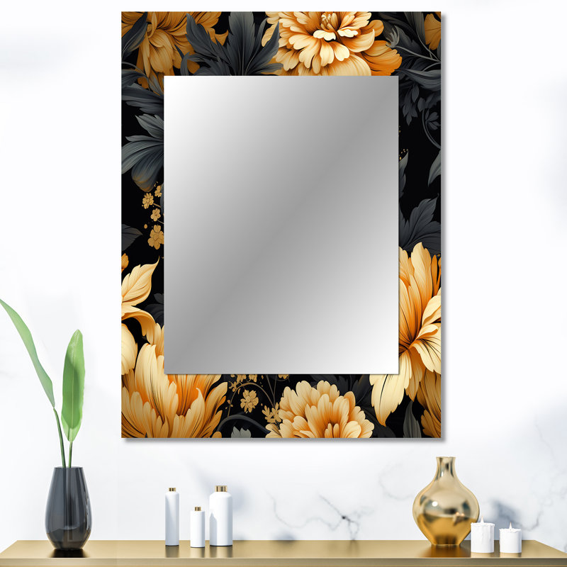 Ardoise jaune hortensia fleur damassé de rêve - miroir mural unique damassé, miroir Boho, 40 po x 30 po