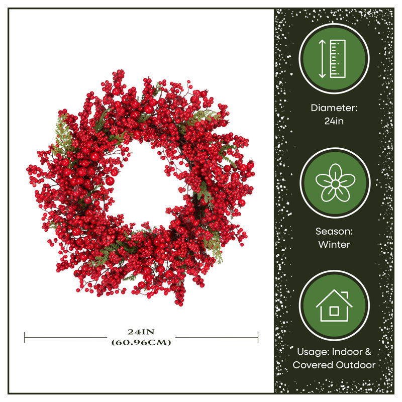 Couronne de baies rouges non illuminée de 61 cm (24 pouces) de National Tree Company