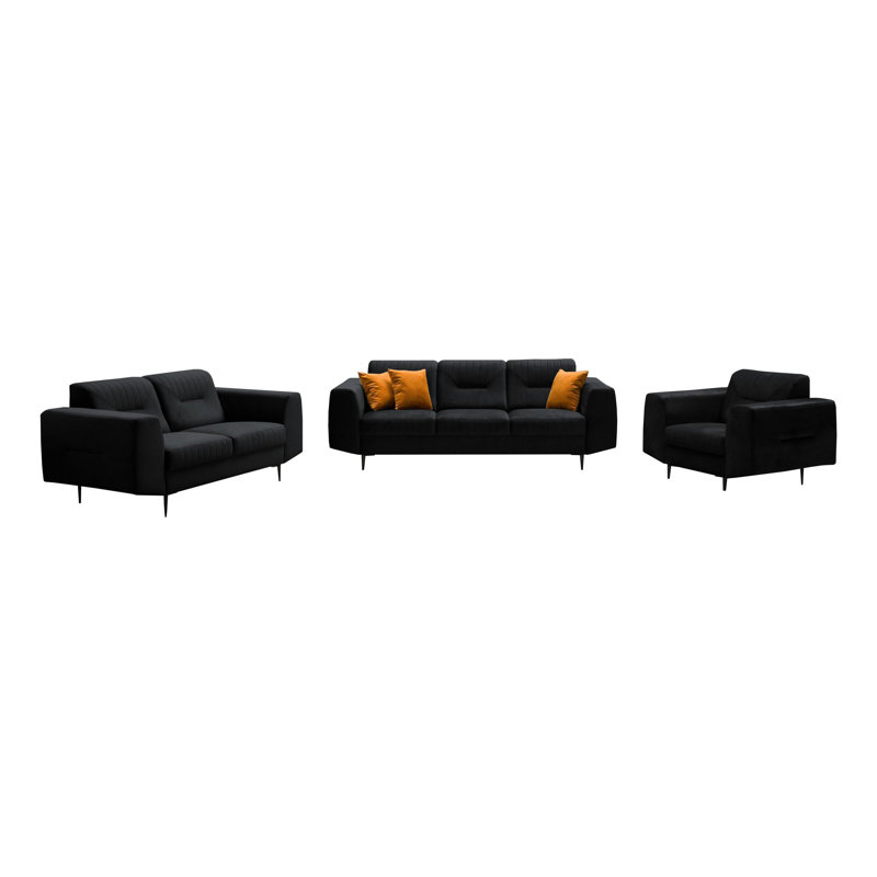 Aubreeanna 3 - Piece Living Room Set, Black, Black