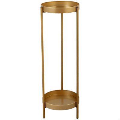 Support à plante pliable en métal à 2 niveaux avec 2 plateaux ronds pour l'intérieur et l'extérieur