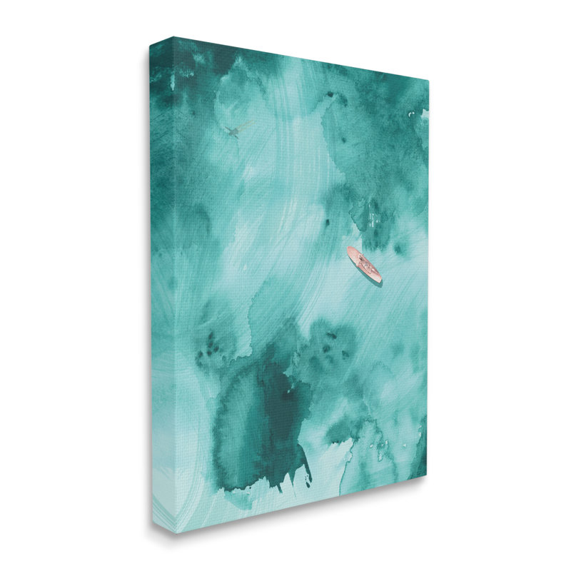 Surfeur flottant sur une eau bleue abstraite - peinture, Toile tendue, H 40 po x l 30 po x P 1,5 po