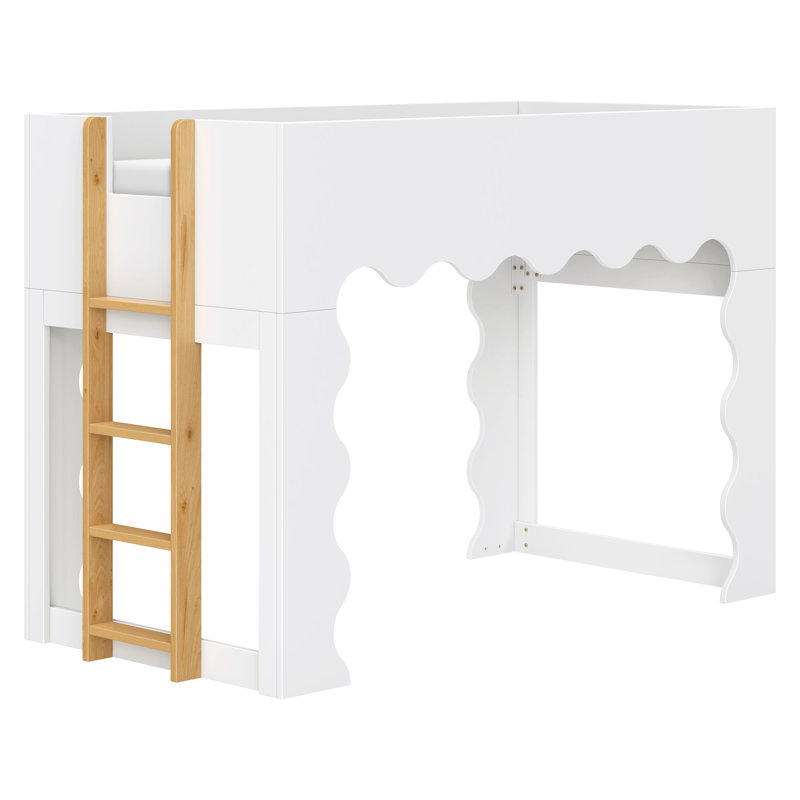 Lido Wave Convertible Low Loft Twin Bed, White/Honey