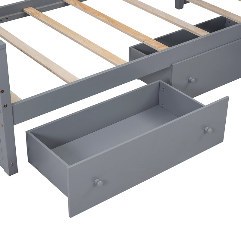 Lit mezzanine et lit plateforme en L avec 7 tiroirs et garde-corps, Gris