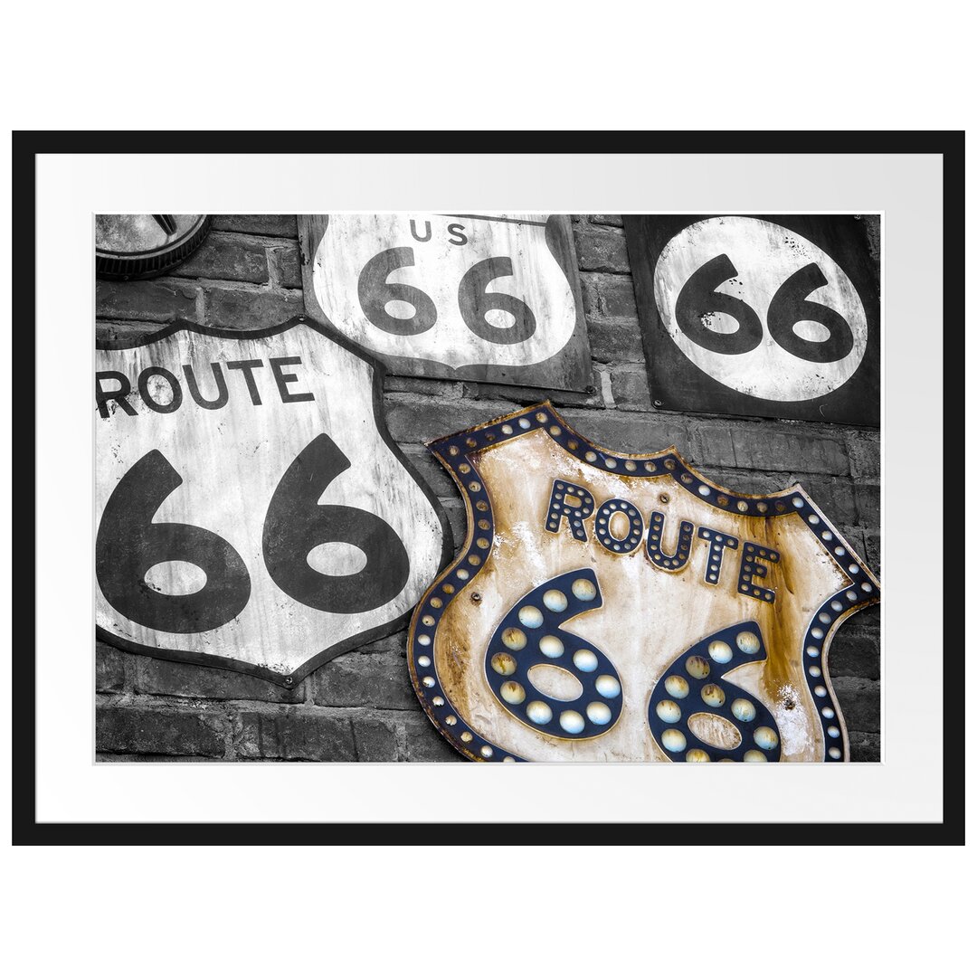 Gerahmtes Poster Rustikale Route 66 Schilder