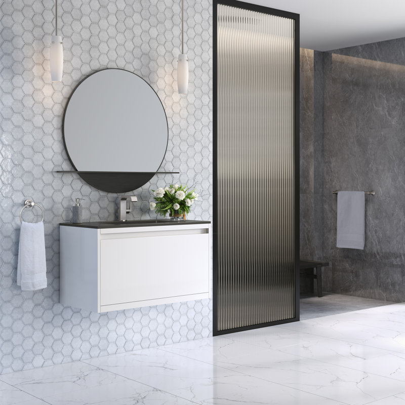 Mantova 31.5'' W Single Vanity, Glossy White, 31.5'' W, Charcoal Black
