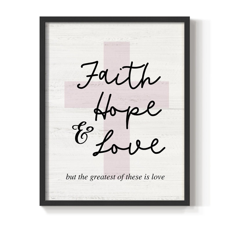 Faith Hope and Love, reproduction encadrée en bois massif, H 21 po x l 17 po, Noir, noir, noir, noir