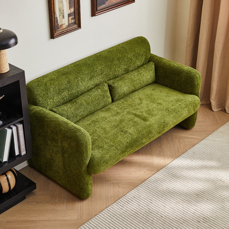 59.06'' 2-Seater Velvet Loveseat Solid Wood Frame with Storage Base, Movable Pillows, Scratch-Free Rubber Feet for Small Spaces