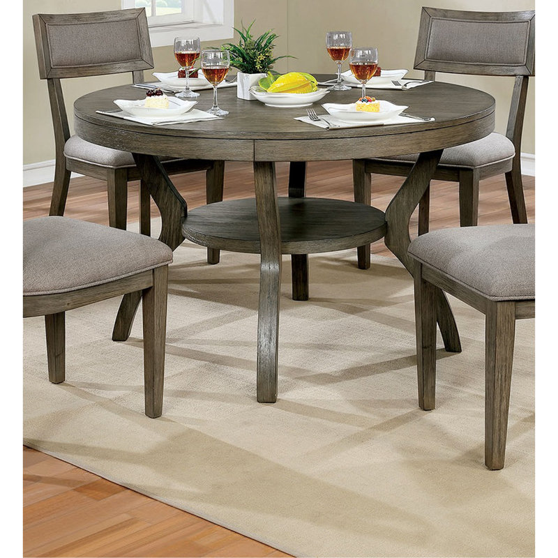 Table de salle à manger ronde rustique en bois gris avec tablette, meuble de salle à manger (1 pièce).
