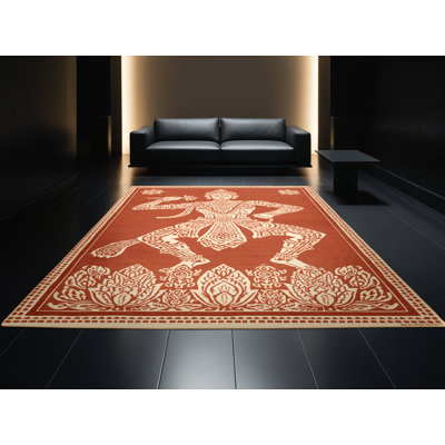 Tapis lavable à la machine à motif de blocs d'inspiration mondiale en brun - reliure brun clair