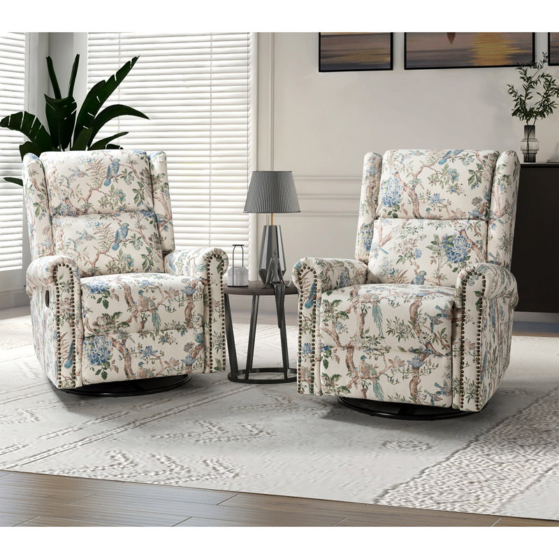 Fauteuil inclinable à bascule pivotant avec imprimé floral Alyissa, Polyester oiseau