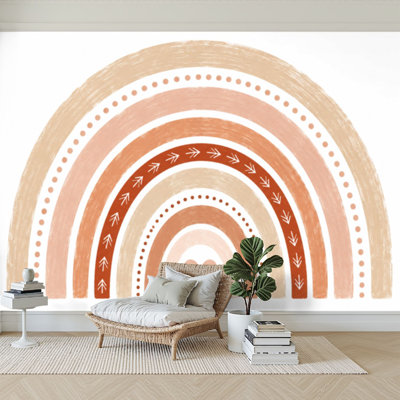 Papier peint adhésif peler et coller chambre de bébé scandinave imprimé arc-en-ciel Boho pour salle de jeux Papier autocollant neutre amovible pour salle de séjour H 100 po x l 144 po