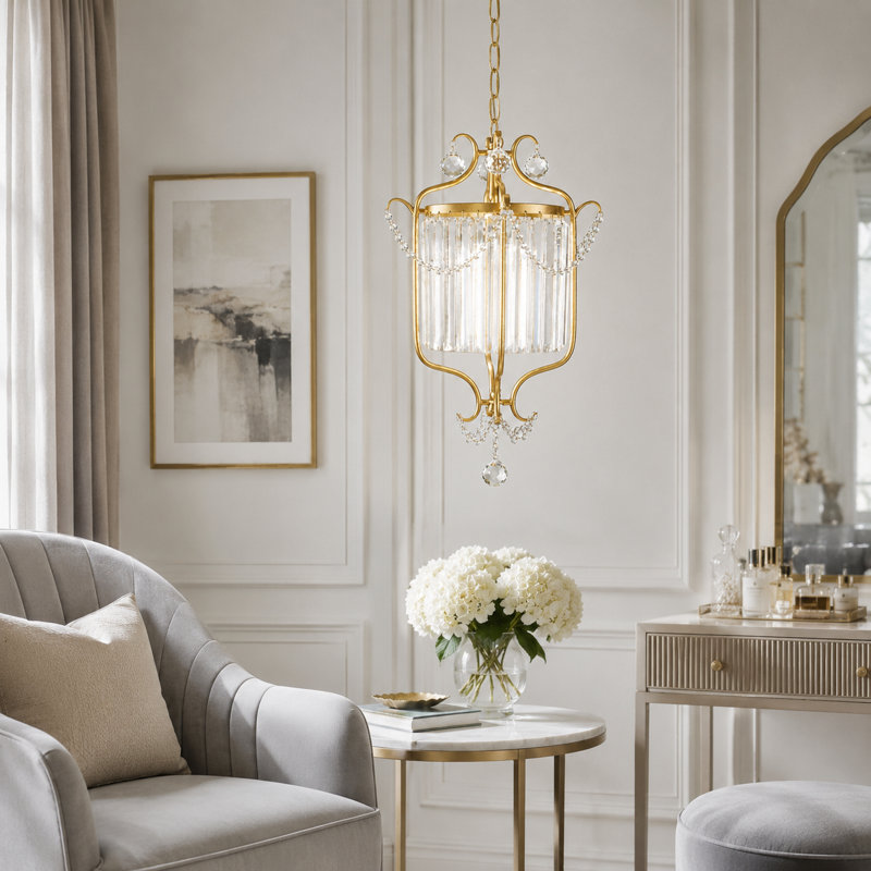 Single Dimmable Gold Crystal Chandelier