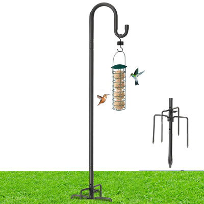Crochets de berger robustes, crochets de jardin de 62 pouces de hauteur pour plantes suspendues, lanternes, mangeoires d'oiseaux - acier résistant à la rouille, base robuste à 5 branches - noir