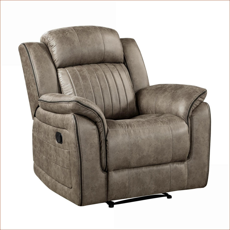 Tan Brown Plush Reclining Accent Chair for Adults, Pillow-Top Arms Vertical Tufting Solid Wood Frame for Living Room Seating