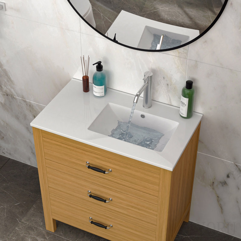 Comptoir de meuble-lavabo simple rectangulaire 32 po x 18 po blanc avec 1 trou de robinet et trop-plein (lavabo seulement), comptoir gauche spacieux pour un rangement pratique maximum