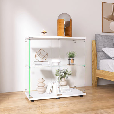 Vitrine à deux portes en verre blanc et attrayant pour le bureau de la chambre à coucher, 33,35 po x 31,96 po x 14,68 po, 2 tablettes 35,86 po x 31,96 po x 14,68 po, médailles, photos, livres