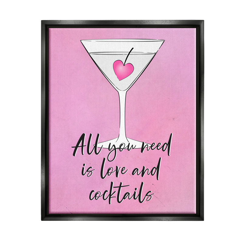 «Love & Cocktail Pink Martini» par Martina Pavlova, impression, Cadre flottant noir de jais, H 21 po x l 17 po x P 1,7 po