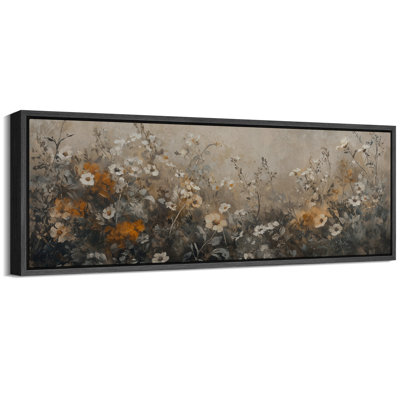 Brownish Gray Wildflowers Artwork, Neutral Bedroom Wall Pictures, Giclee Canvas Digital Print Extra Large Framed Wall Art