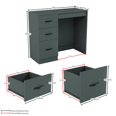 93 cm W Chest of 3 Drawers