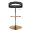 Ensemble de tabourets de bar réglables et pivotants avec structure en métal doré, siège en similicuir noir et repose-pieds arrondi en T pour une assise intérieure polyvalente.-1385100688-1385100703