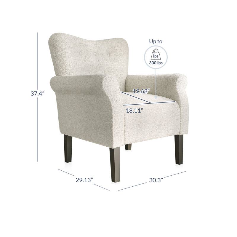  Fauteuil rembourré en polyester 30,3 po Modern, Mélange de polyester blanc