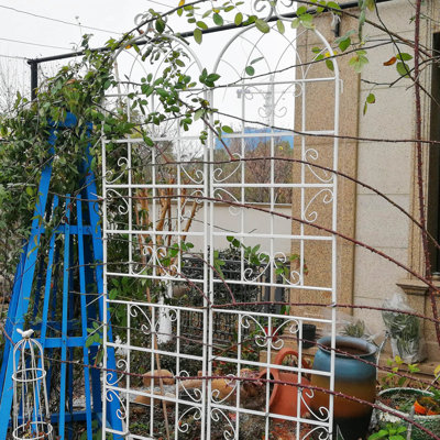 Treillis de jardin en métal 86,7 po x 19,7 po sur 2, rouille blanc crème, pour plantes grimpantes: jasmin, raisin, concombre, ensemble de 2 treillis facile à assembler, antirouille, supporte les plantes, haricots, installation rapide