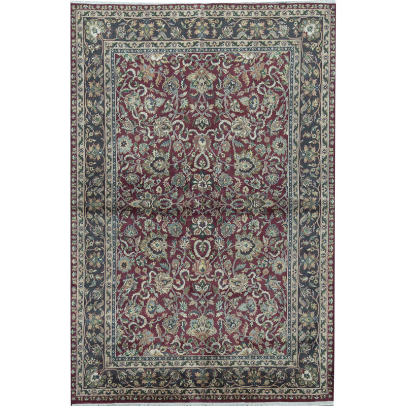 Tapis rouge et noir noué à la main de haute qualité