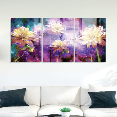 Ensemble de 3 peintures décoratives élégantes en verre trempé 17,7 po x 25,6 po | 100% verre trempé, épaisseur: 0,2 pouce | Parfait pour la décoration intérieure moderne, art mural élégant pour le salon et le bureau