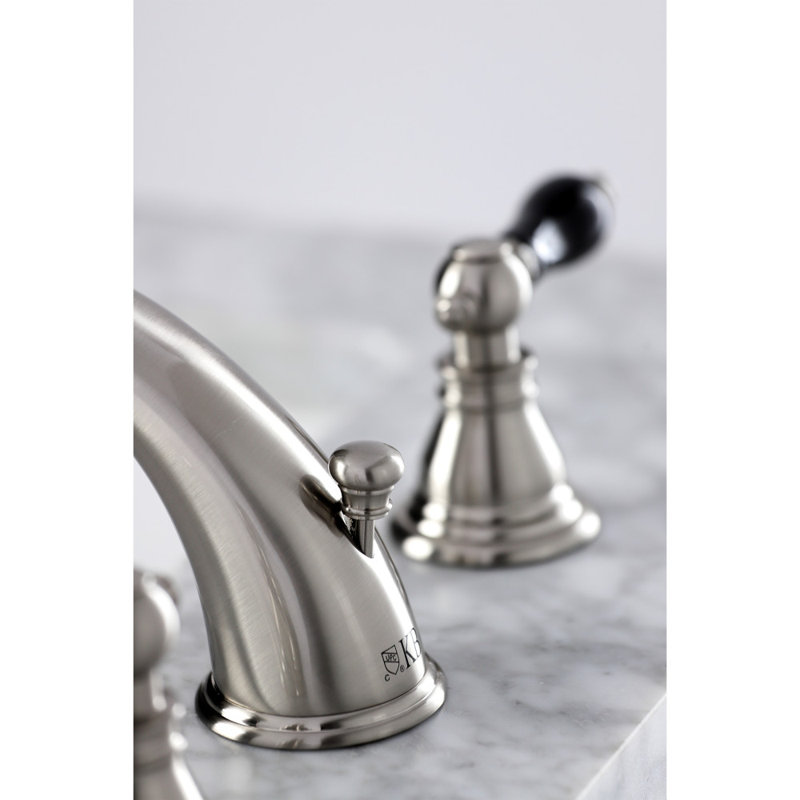 Kingston Brass Duchess Two-Handle 3-Hole Deck Mount Widespread Bathroom Faucet with Retail Pop-Up Drain, Brushed Nickel