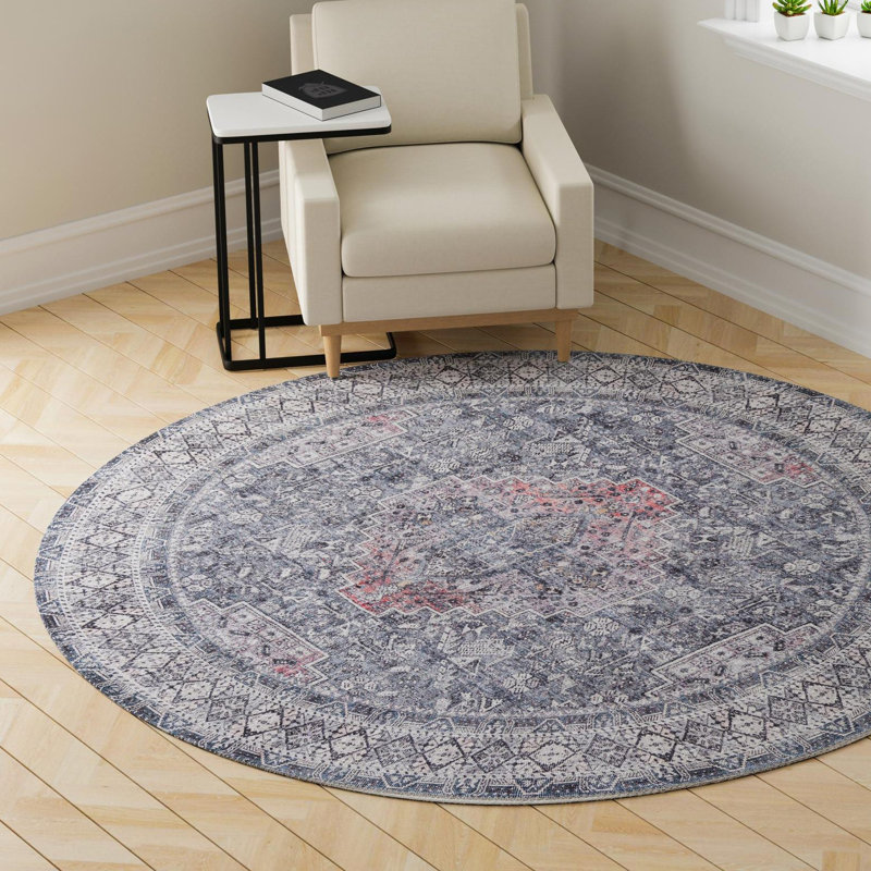 Meguel Performance Chenille Geometric Indoor Rug, Round 5'1" x 5'1"
