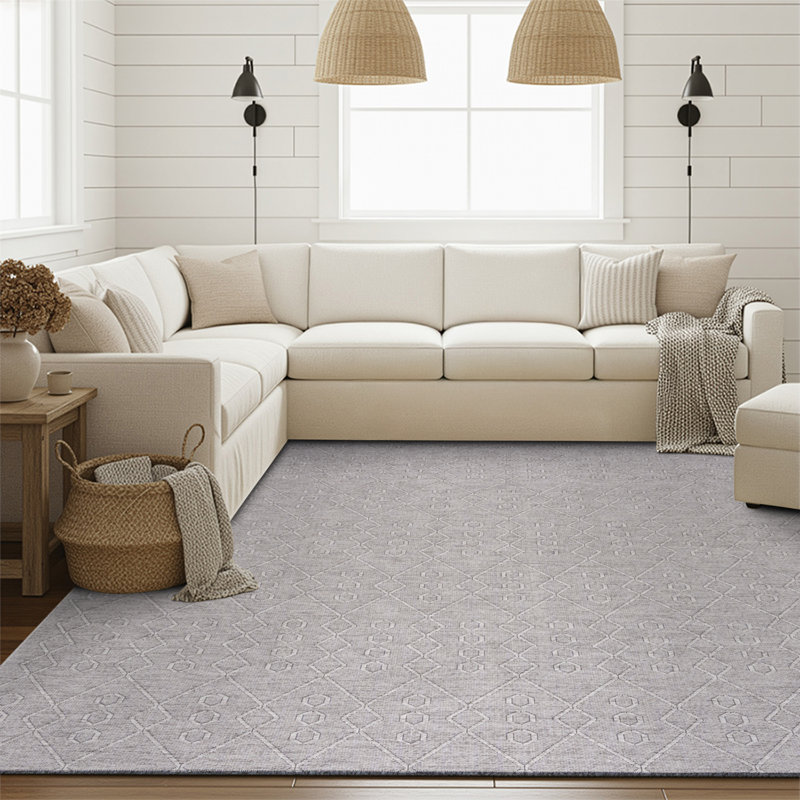 Brenly Geometric Machine Washable Non Skid Indoor Area Rug - Light Gray, Rectangle 8'10" x 12'2"