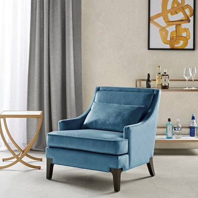 Fauteuil d'appoint au design épuré, pieds en bois massif café foncé, siège rembourré en mousse, siège à 100% de l 30,8 po x l 23,25 x P 17,5 po avec coussin lombaire, coussin de soutien pour fauteuil contemporain, coussin, 32,67 po x 32,5 po