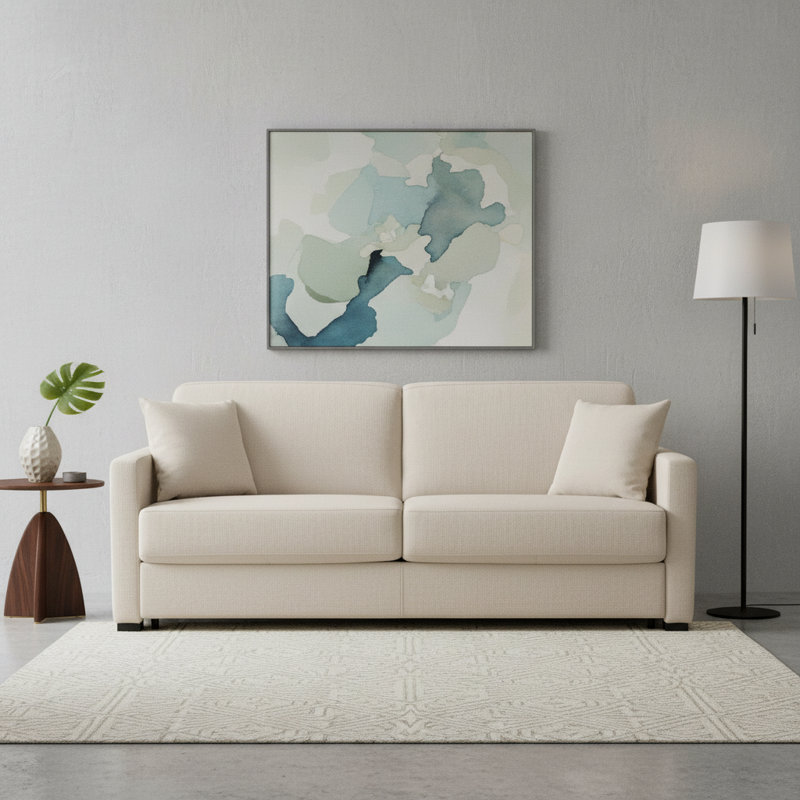 Canapé-lit en tissu de qualité supérieure Angeleca, Tissu beige clair HydraShield