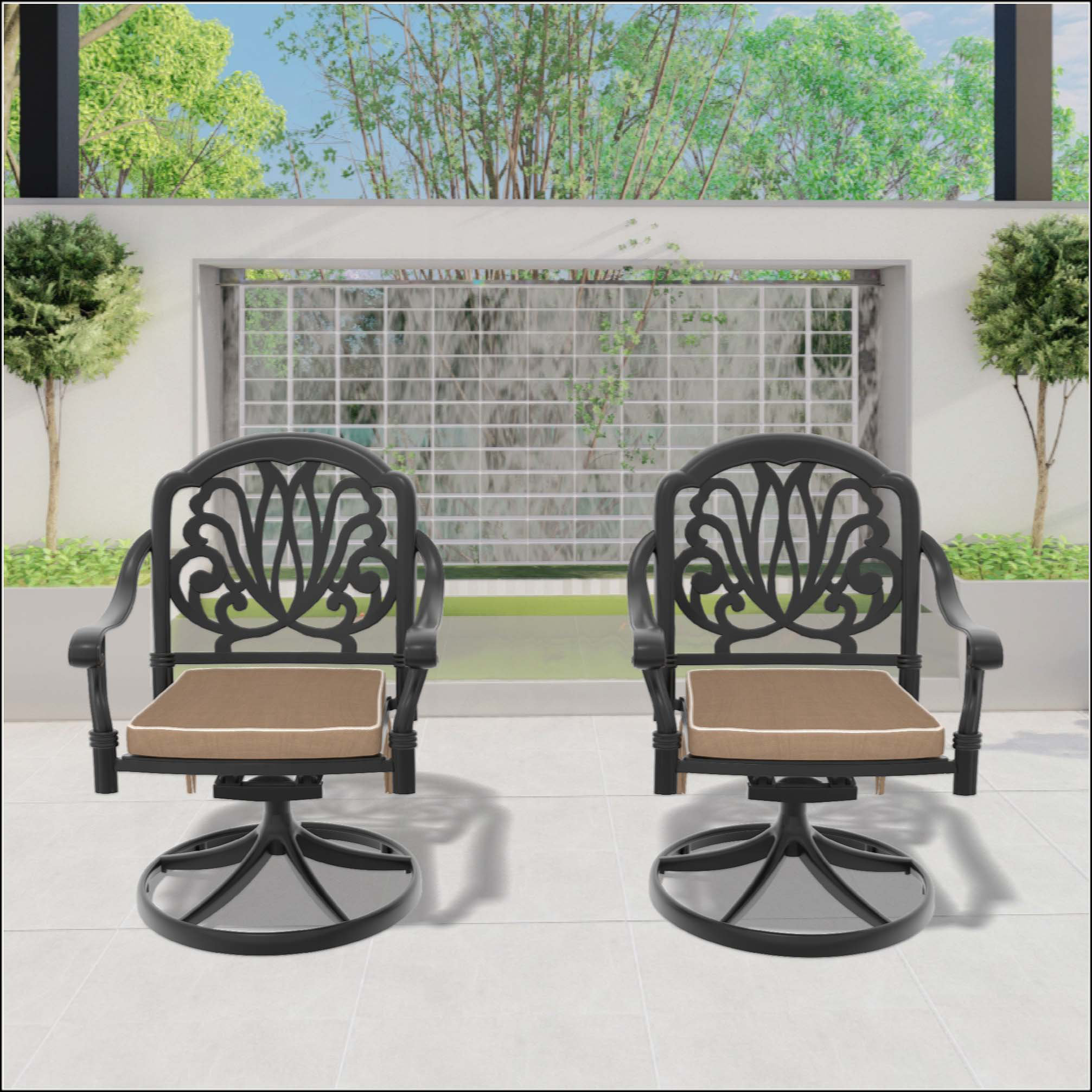 Astoria Grand Cast Aluminum Patio Swivel Chair 2PCS With Frame And ...