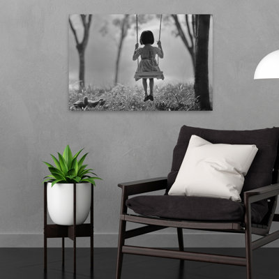 Reproduction d'art mural Wistful Girl Swinging Dreamy Peaceful Serene Bear Nature Tree