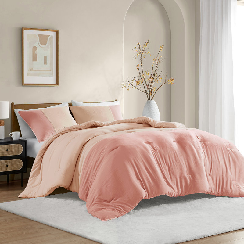 Miro Soft Washed Color Block Comforter Set, Twin/Twin XL Comforter + 1 Standard Sham, Pink
