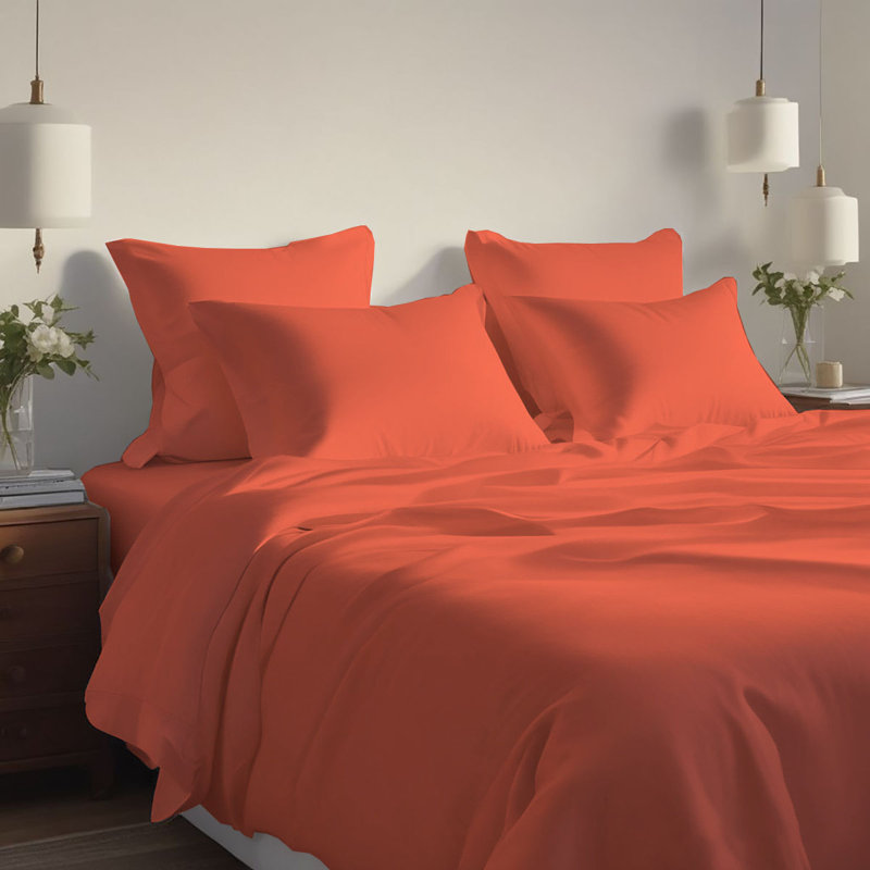 Ensemble de draps rafraîchissant et respirant Hotel Luxurious, Ensemble de draps pour lit simple + deux taies d'o, Coral