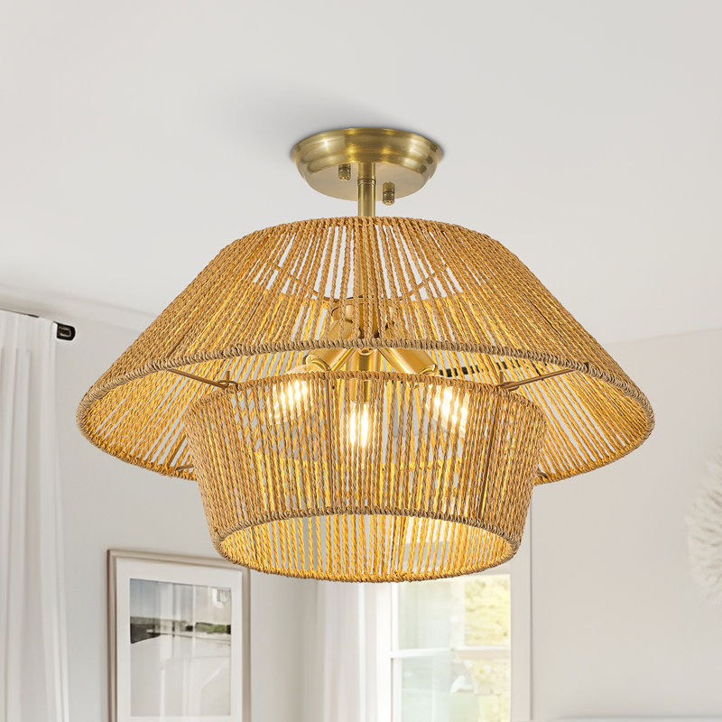 Clouden 3-light 19.7in Rattan Handwoven Semi-flush Mount