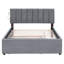 Lit plateforme tapissier inspirant en molleton gris avec lit gigogne simple et tête de lit à rayures charmante-130155608-130155609