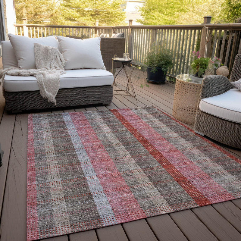 Rectangular Red Synthetic Washable Non-slip Indoor/Outdoor Rug