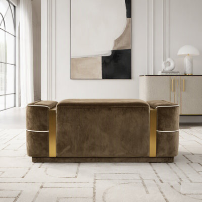 Banc de rangement moderne avec repose-pieds en velours et détails en métal doré