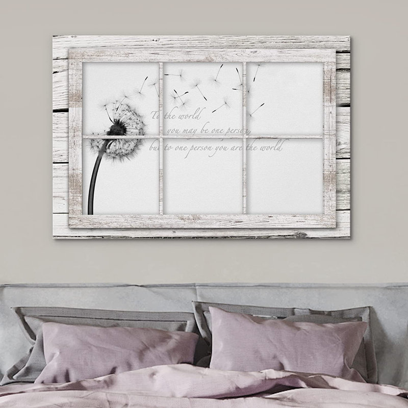 Dandelion " Window View Dandelion Flower Motivational ", 12" H x 18" W x 1.5" D
