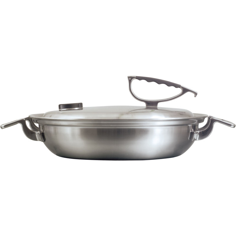 CookCraft Original 3-Qt. Tri-Ply Stainless Steel Dual-Handle Casserole Pan featuring Silicone Handles and Convenient Lid with Patented Rim Latch