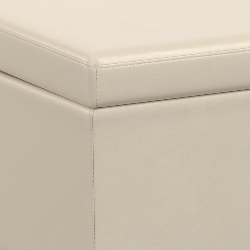Satin Cream Faux Leather Storage Ottoman Bench