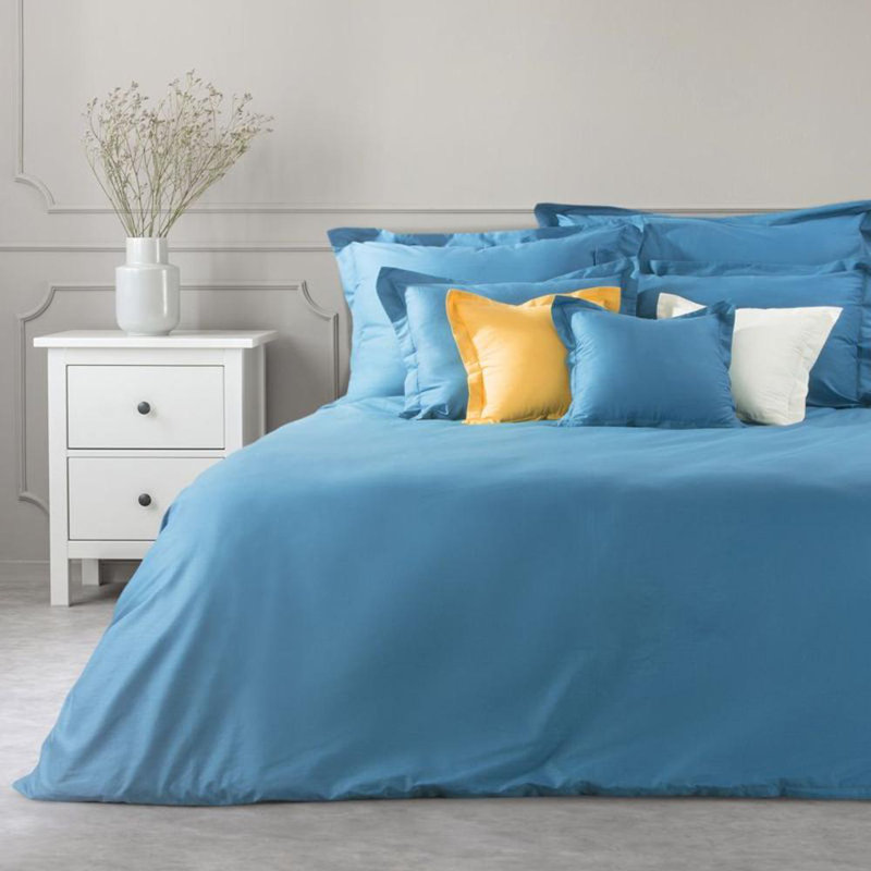 Grae Cotton Solid Colour Duvet Cover Set with Pillowcases Included, Kingsize - 2 Pillowcases (70 x 80 cm), Dark Blue