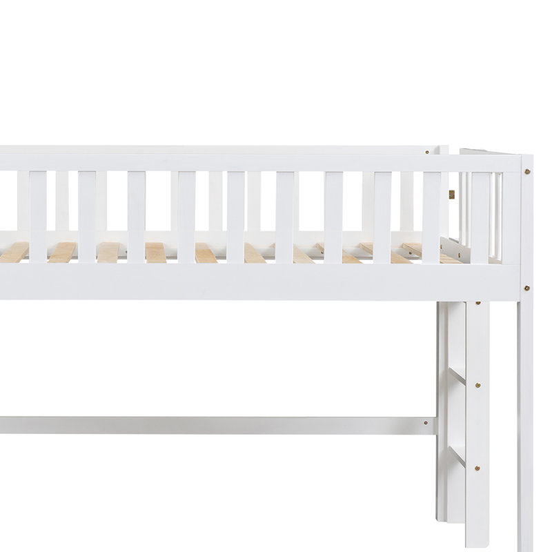 Lit mezzanine bas avec glissade, Blanc, Double