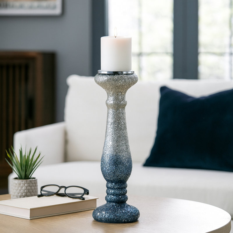 Porte-bougie décoratif décoratif craquelé Ombre, H 15,25 po x l 5,25 po x P 5,25 po, Bleu