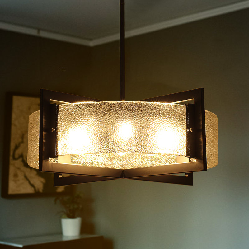 6 - Light 23.62" Modern Dimmable Glass Drum Chandelier, Matte Black