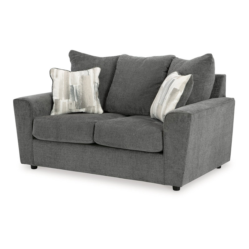 Causeuse R gras, polyester 63 pouces, garnitures en welt, 2 coussins décoratifs, Gris