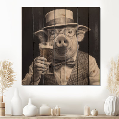 " Pig Having A Drink I "